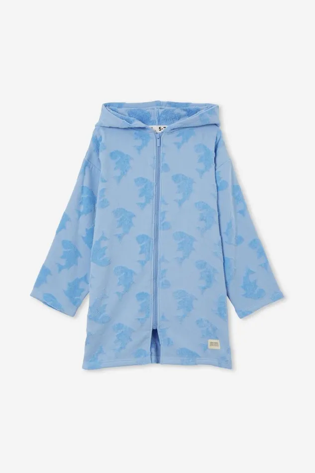 Girls 214Boys 214 Swimwear Cotton On Zip Thru Hooded Towel Dusk Bluesharks