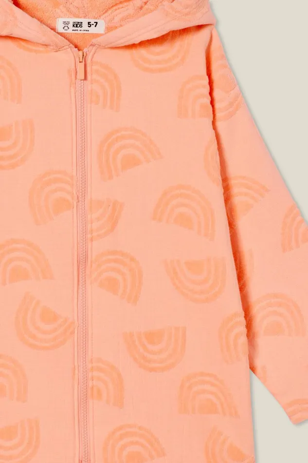 Girls 214Boys 214 Swimwear Cotton On Zip Thru Hooded Towel Tropical Orangerainbows