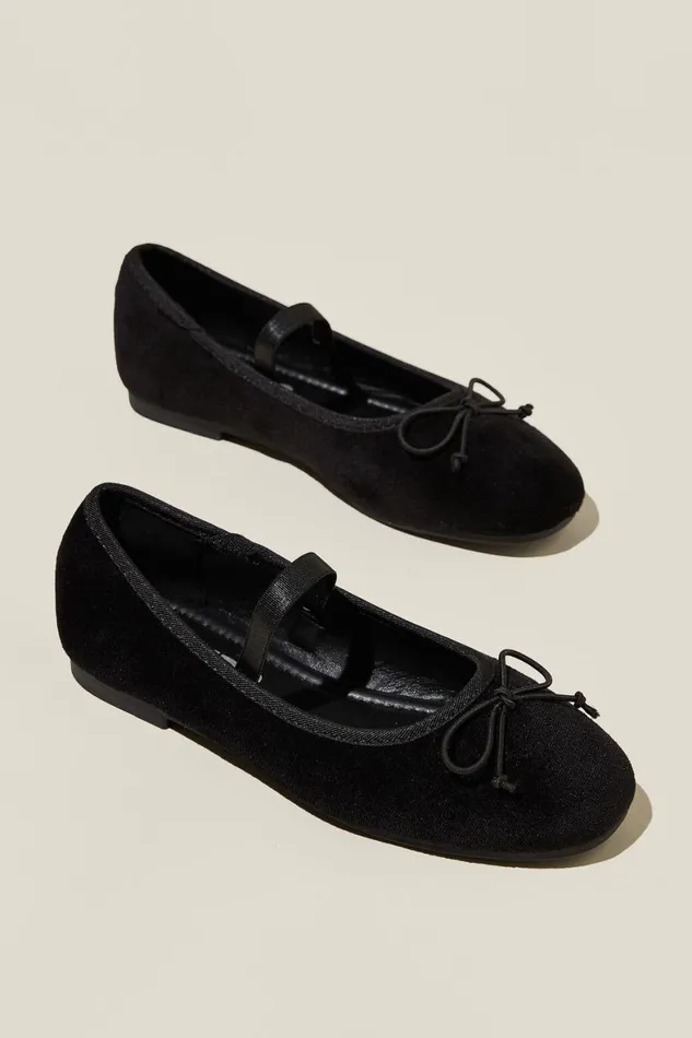 Girls 214 Flats and Sandals Cotton On Olivia Ballet Flat Black Velvet