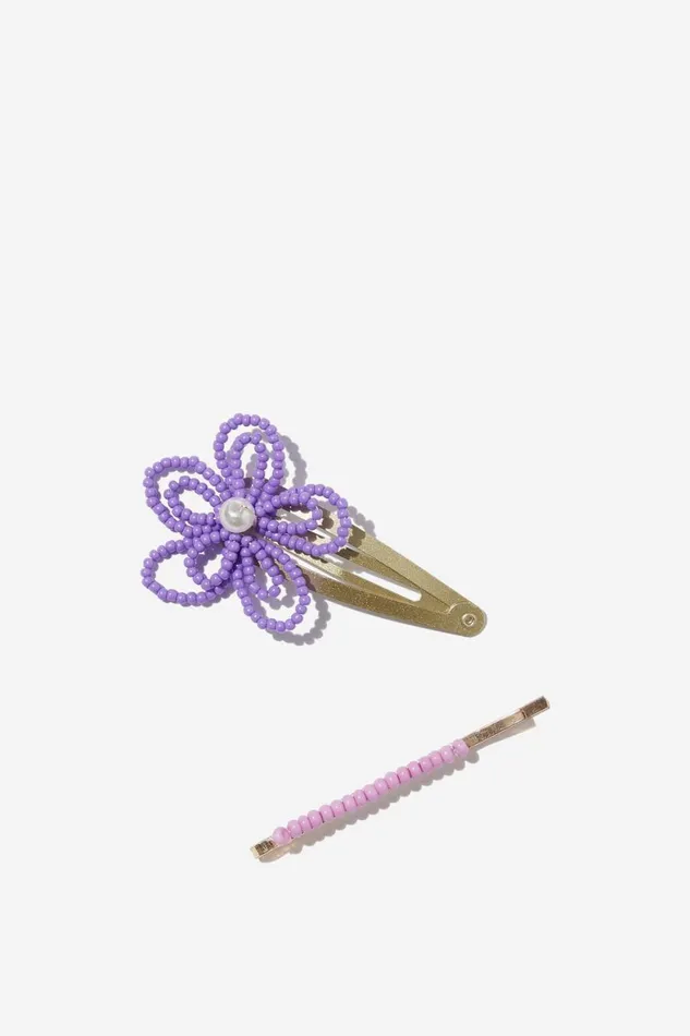 Girls 214 Hair Accessories Cotton On 90S Snap Clips Flower Bead Clipspurple