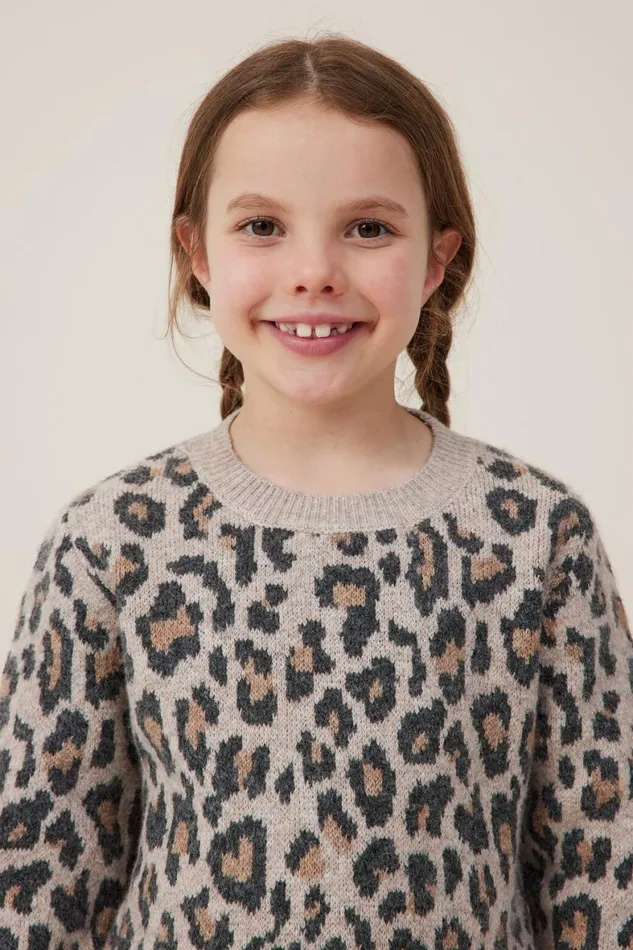 Girls 214 Jackets and Sweaters Cotton On Lisa Jumper Taupy Brownmolly Leopard