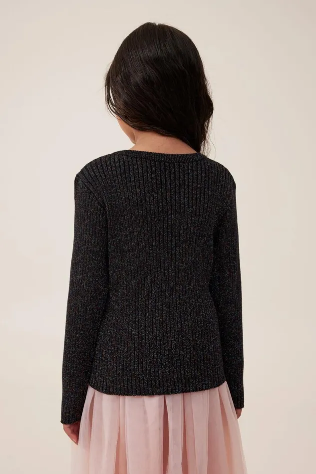 Girls 214 Jackets and Sweaters Cotton On Molly Cardigan Black Rainbow Sparkle