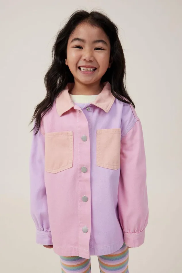 Girls 214 Jackets and Sweaters Cotton On Sophie Denim Shacket Pastelcolour Block Girls 214 Jackets and Sweaters Cotton On Sophie Denim Shacket Pastelcolour Block