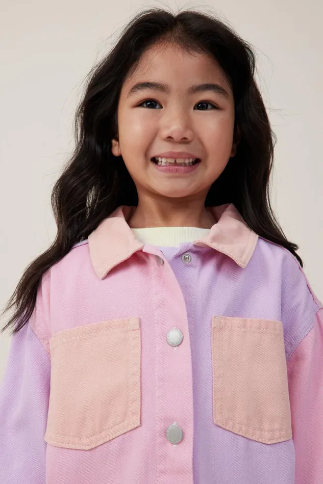 Girls 214 Jackets and Sweaters Cotton On Sophie Denim Shacket Pastelcolour Block