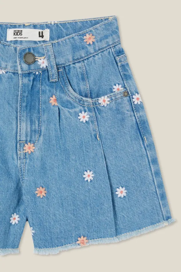 Girls 214 Shorts Skirts and Playsuits Cotton On Kyla Denim Short Faded Vintage Washfloral Embroidery