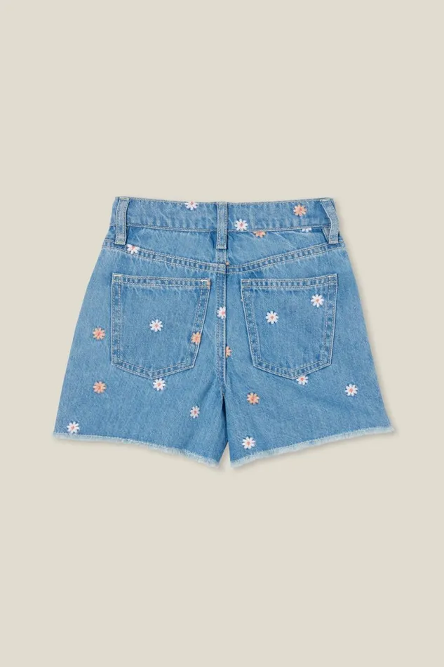 Girls 214 Shorts Skirts and Playsuits Cotton On Kyla Denim Short Faded Vintage Washfloral Embroidery