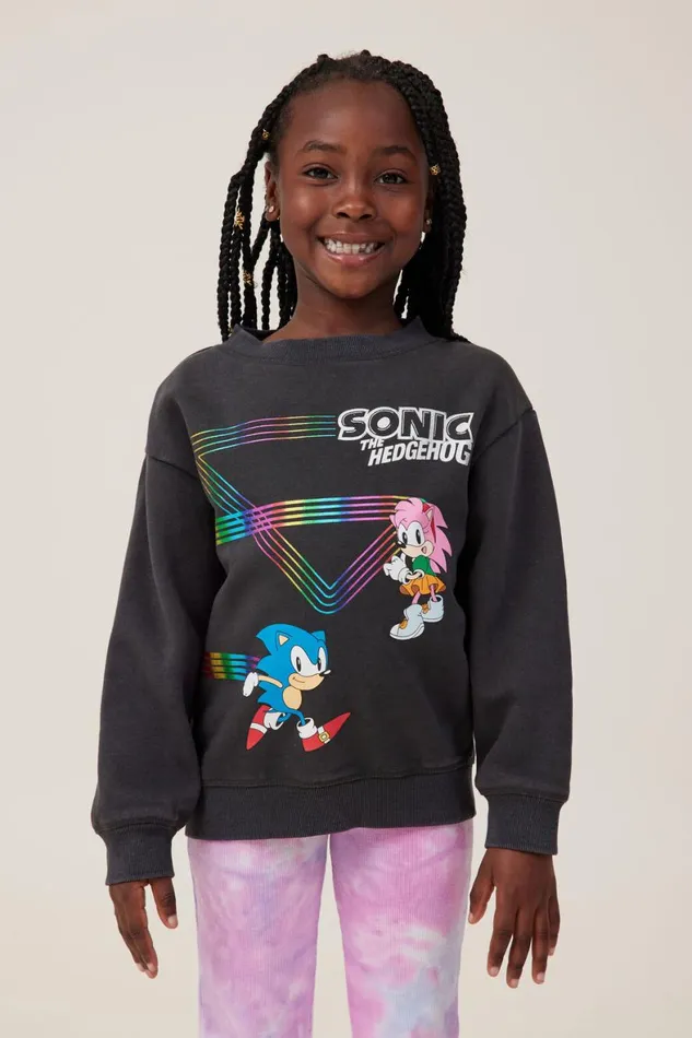 Girls 214 Sweatshirts and Sweatpants Cotton On License Dusty Fleece Crew Neck Lcn Seg Sonic And Amyphantom Wash