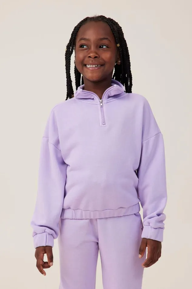 Girls 214 Sweatshirts and Sweatpants Cotton On Naomi Half Zip Pullover Lilac Drop Girls 214 Sweatshirts and Sweatpants Cotton On Naomi Half Zip Pullover Lilac Drop