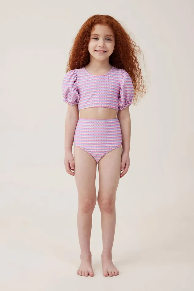 Girls 214 Swimwear Cotton On Paige Puff Sleeve Bikini Multi Stripe