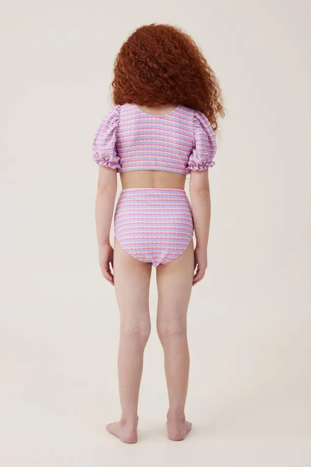 Girls 214 Swimwear Cotton On Paige Puff Sleeve Bikini Multi Stripe
