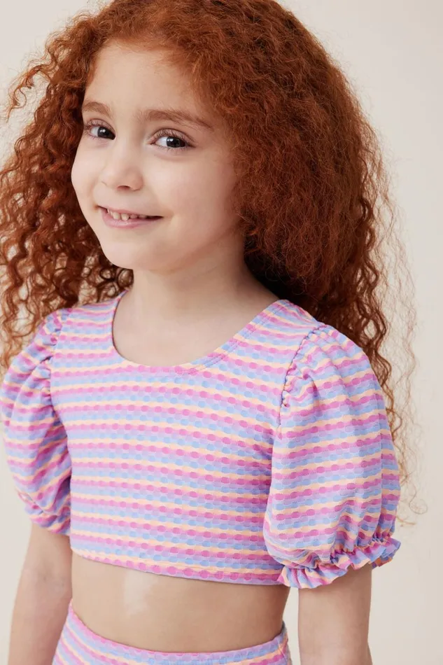 Girls 214 Swimwear Cotton On Paige Puff Sleeve Bikini Multi Stripe