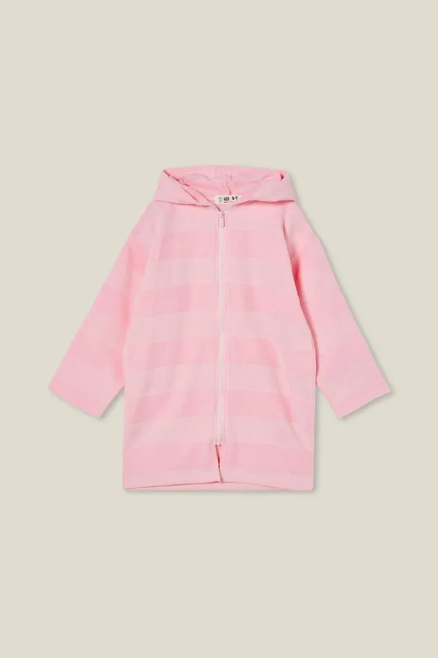 Girls 214 Swimwear Cotton On Zip Thru Hooded Towel Blush Pinkstripe