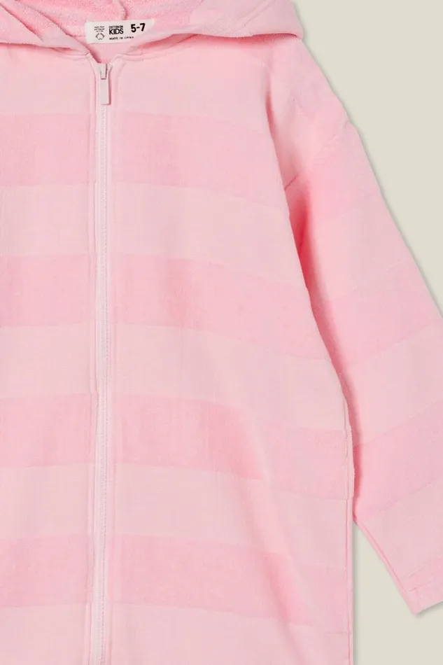 Girls 214 Swimwear Cotton On Zip Thru Hooded Towel Blush Pinkstripe