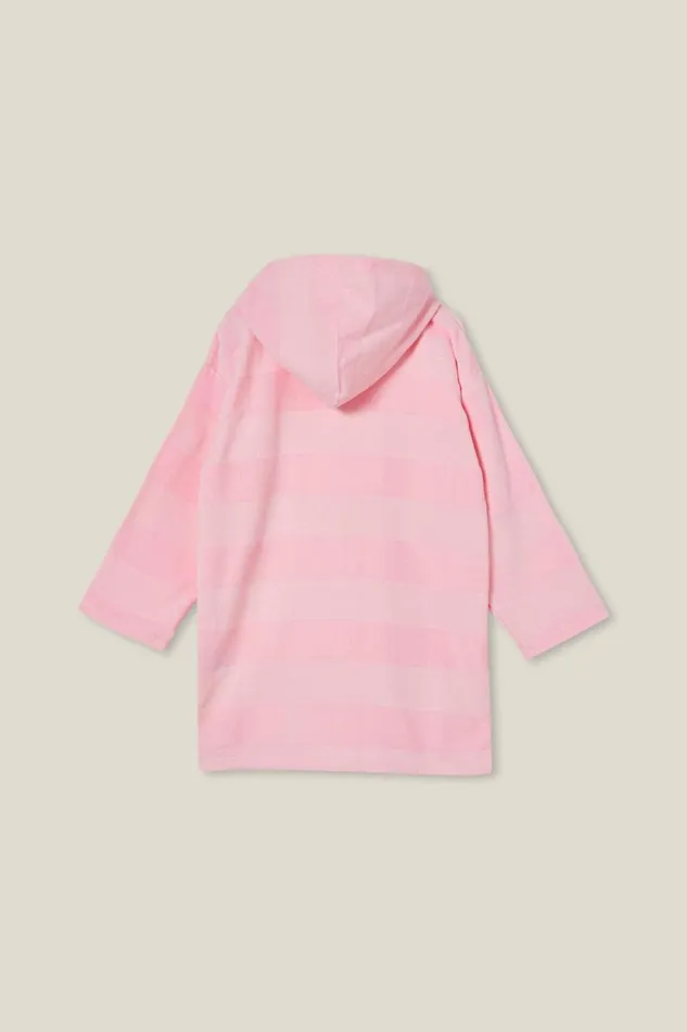 Girls 214 Swimwear Cotton On Zip Thru Hooded Towel Blush Pinkstripe