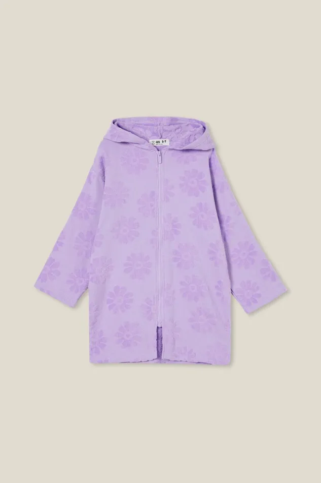 Girls 214 Swimwear Cotton On Zip Thru Hooded Towel Lilac Dropfloral