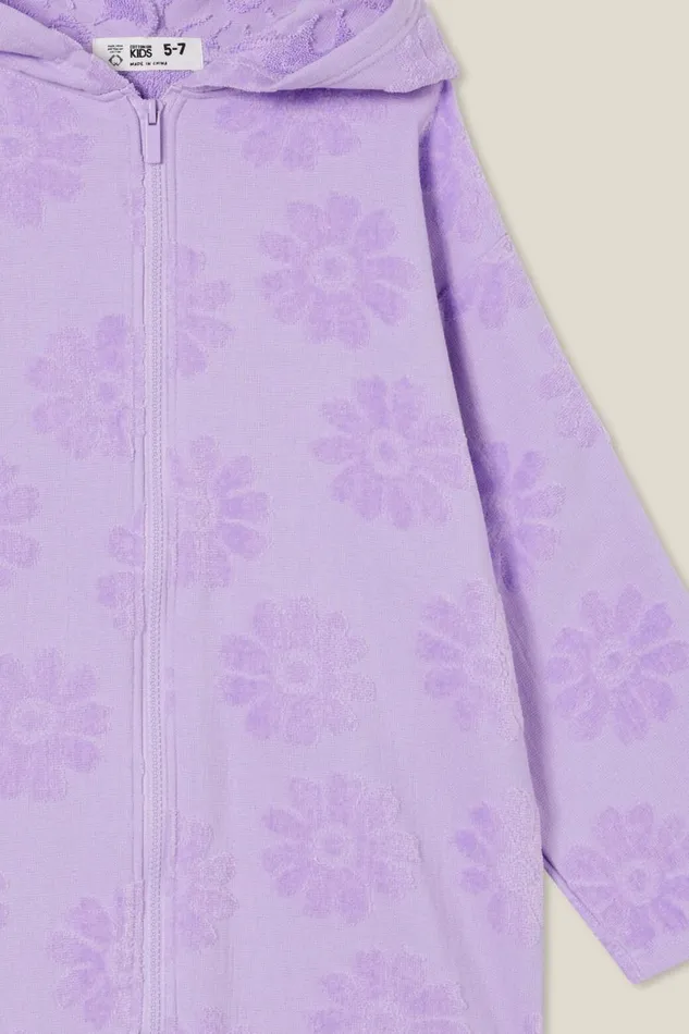 Girls 214 Swimwear Cotton On Zip Thru Hooded Towel Lilac Dropfloral