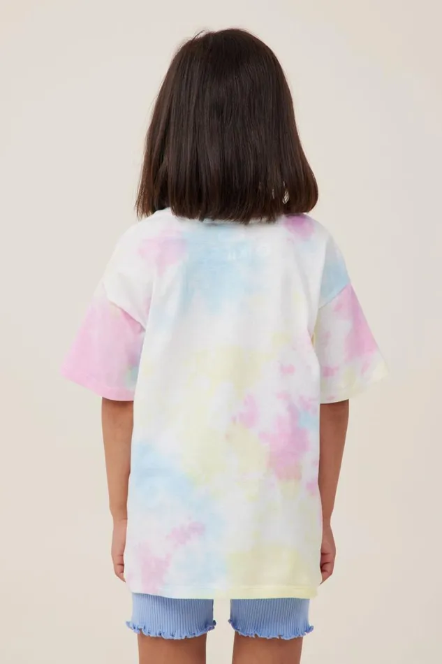 Girls 214 Tops and TShirts Cotton On Barbie Drop Shoulder Short Sleeve Tee Lcn Mat Barbie Logopastel Tie Dye
