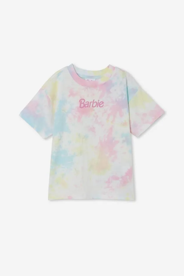 Girls 214 Tops and TShirts Cotton On Barbie Drop Shoulder Short Sleeve Tee Lcn Mat Barbie Logopastel Tie Dye