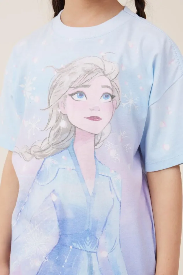 Girls 214 Tops and TShirts Cotton On License Drop Shoulder Short Sleeve Tee Lcn Dis Elsamorning Blue
