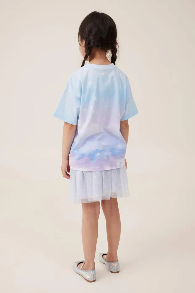 Girls 214 Tops and TShirts Cotton On License Drop Shoulder Short Sleeve Tee Lcn Dis Elsamorning Blue