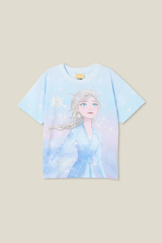 Girls 214 Tops and TShirts Cotton On License Drop Shoulder Short Sleeve Tee Lcn Dis Elsamorning Blue
