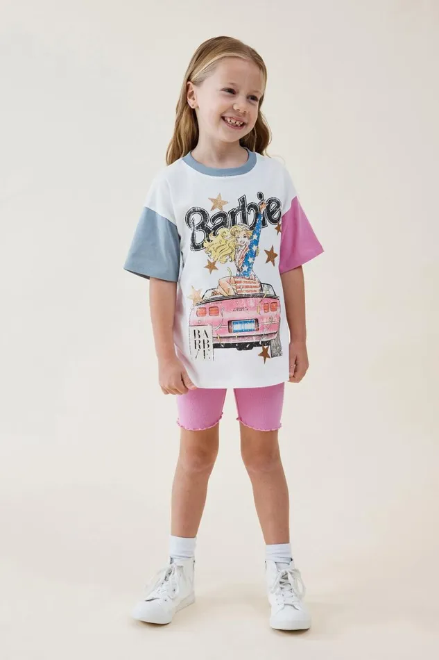 Girls 214 Tops and TShirts Cotton On License Drop Shoulder Short Sleeve Tee Lcn Mat Barbie Americavanilla