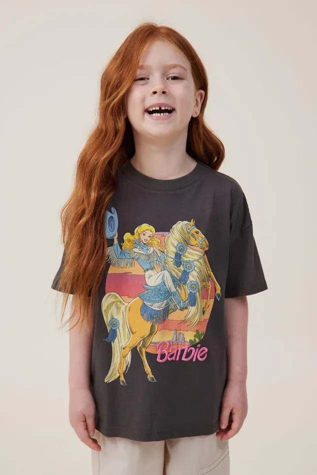 Girls 214 Tops and TShirts Cotton On License Drop Shoulder Short Sleeve Tee Lcn Mat Barbie Westernphantom Wash Girls 214 Tops and TShirts Cotton On License Drop Shoulder Short Sleeve Tee Lcn Mat Barbie Westernphantom Wash