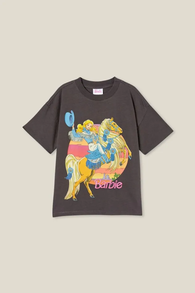 Girls 214 Tops and TShirts Cotton On License Drop Shoulder Short Sleeve Tee Lcn Mat Barbie Westernphantom Wash