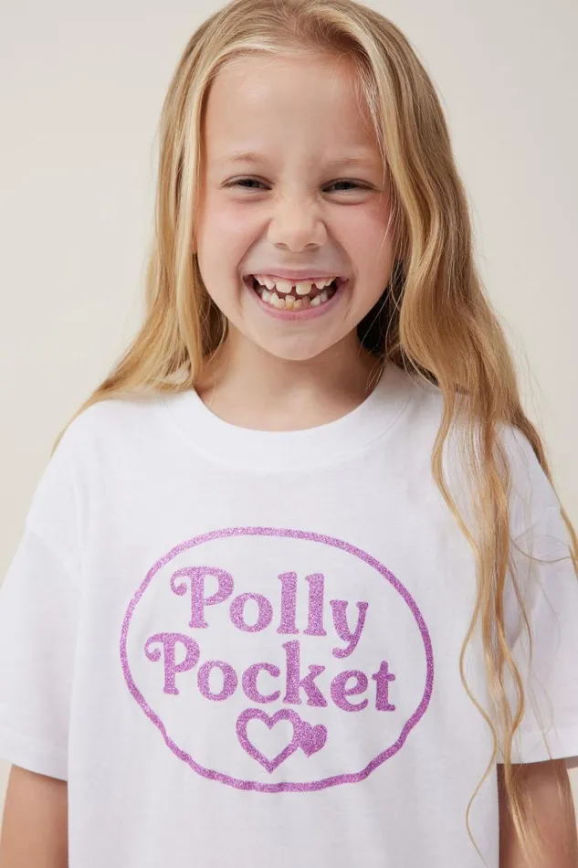 Girls 214 Tops and TShirts Cotton On License Drop Shoulder Short Sleeve Tee Lcn Mat Polly Pocketwhite
