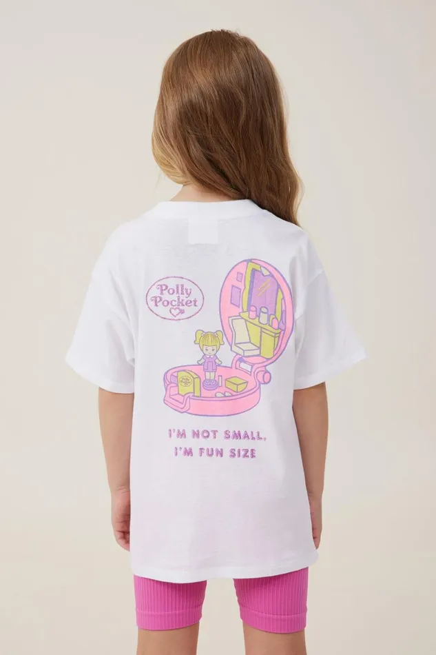 Girls 214 Tops and TShirts Cotton On License Drop Shoulder Short Sleeve Tee Lcn Mat Polly Pocketwhite