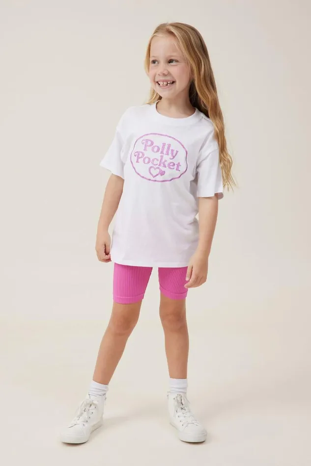 Girls 214 Tops and TShirts Cotton On License Drop Shoulder Short Sleeve Tee Lcn Mat Polly Pocketwhite