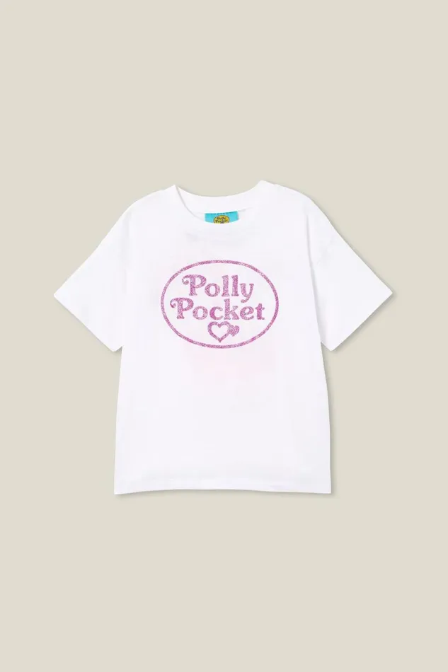 Girls 214 Tops and TShirts Cotton On License Drop Shoulder Short Sleeve Tee Lcn Mat Polly Pocketwhite