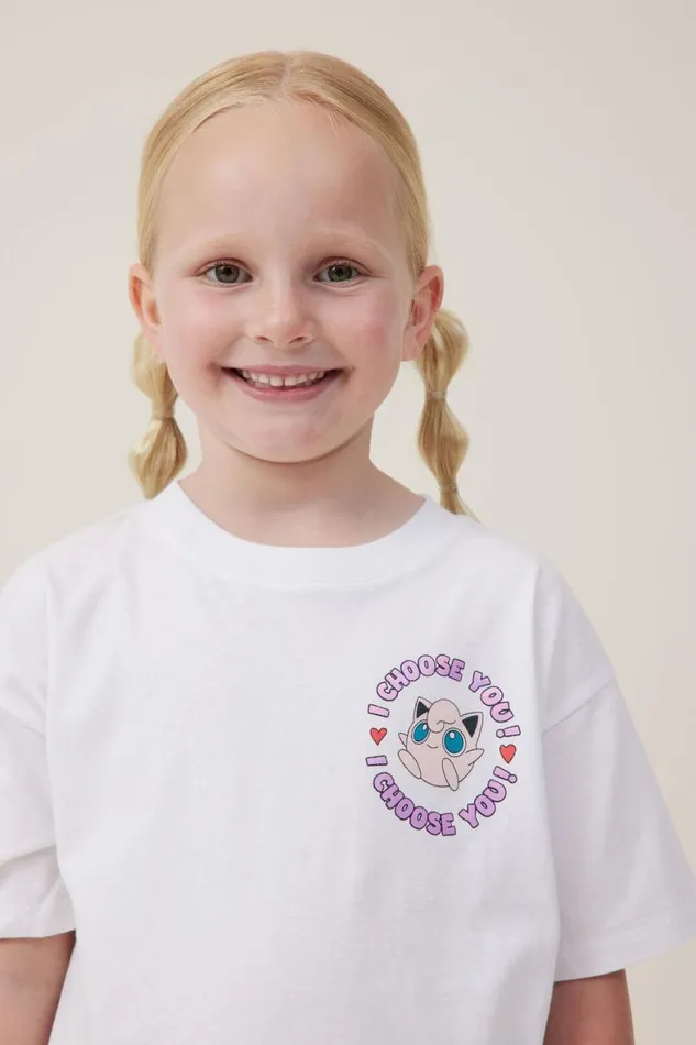Girls 214 Tops and TShirts Cotton On License Drop Shoulder Short Sleeve Tee Lcn Pok Pokemon I Choose Youwhite