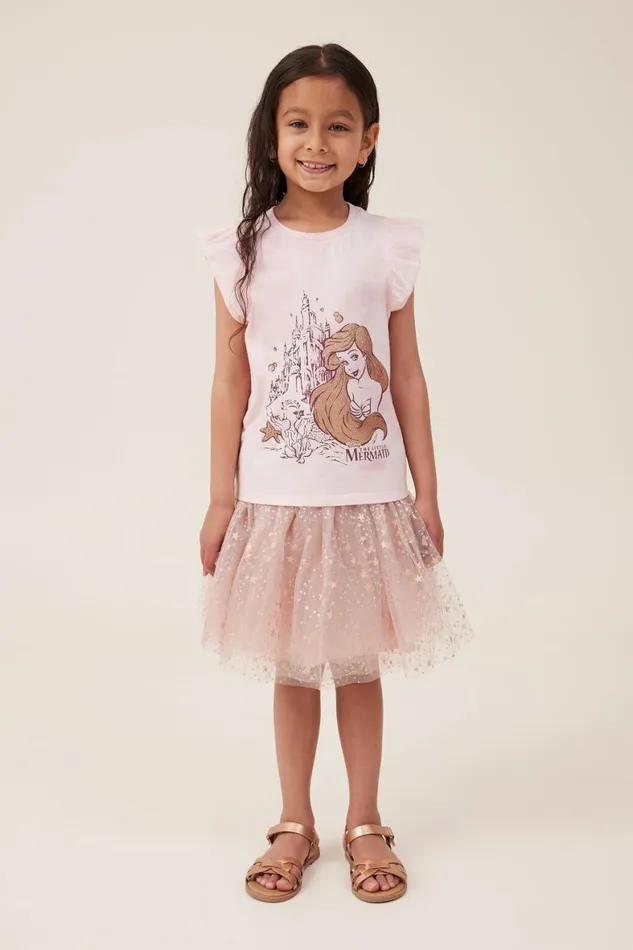 Girls 214 Tops and TShirts Cotton On License Party Short Sleeve Tee Lcn Dis Arielcrystal Pink Dusty Berry