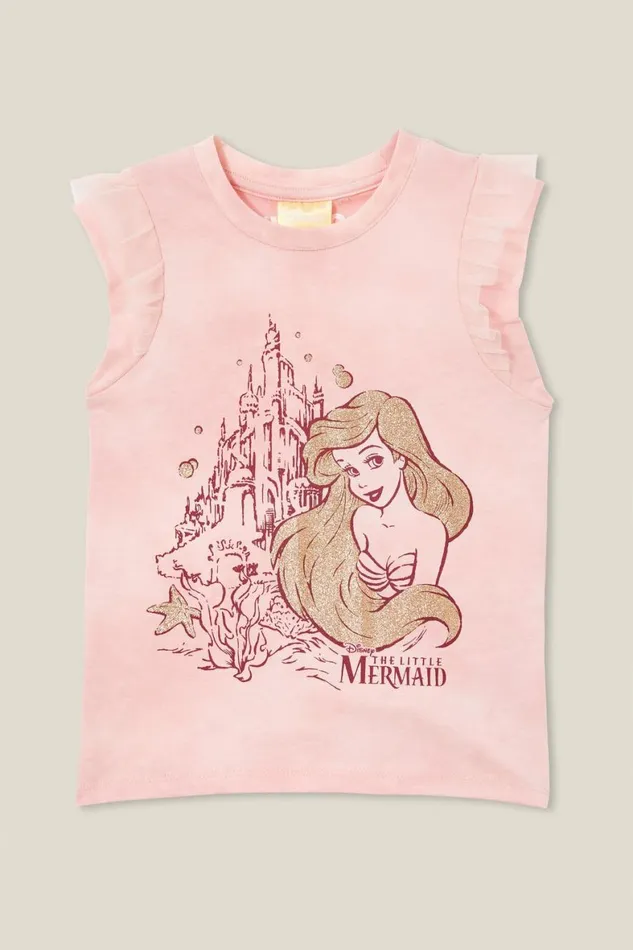 Girls 214 Tops and TShirts Cotton On License Party Short Sleeve Tee Lcn Dis Arielcrystal Pink Dusty Berry