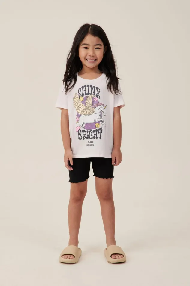 Girls 214 Tops and TShirts Cotton On Poppy Short Sleeve Print Tee Crystal Pinkshine Bright Unicorn