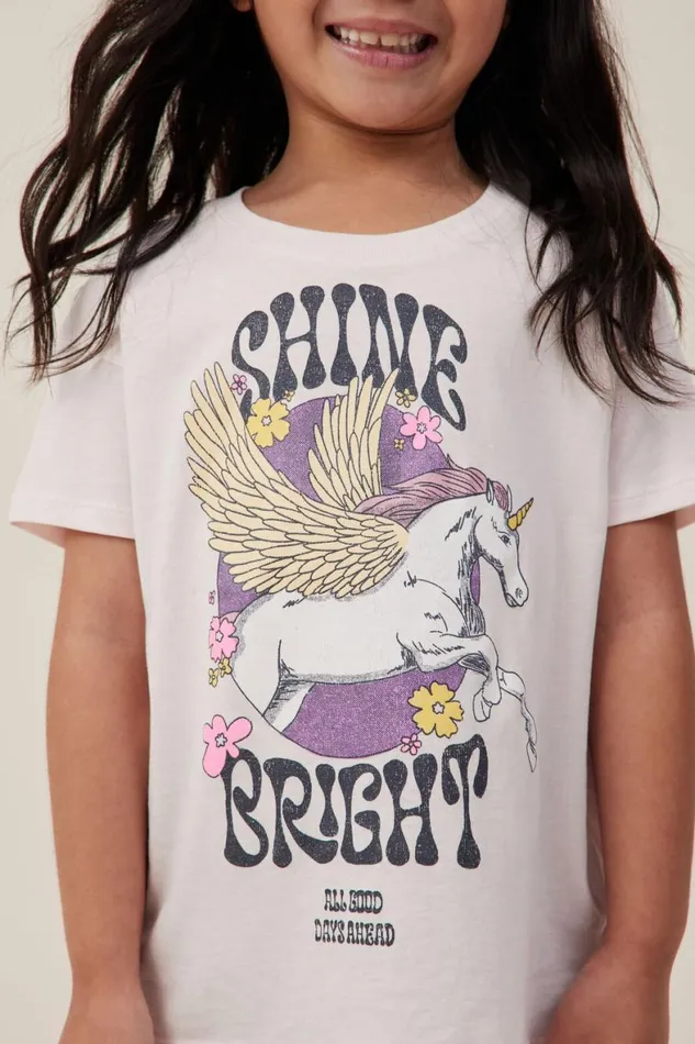 Girls 214 Tops and TShirts Cotton On Poppy Short Sleeve Print Tee Crystal Pinkshine Bright Unicorn