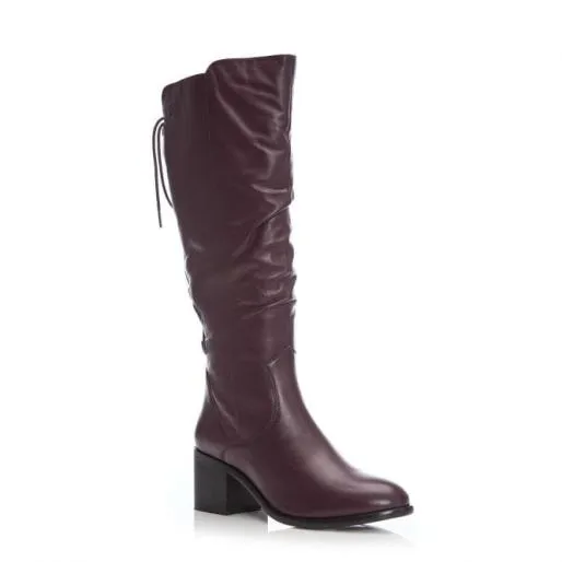 Gloriia Burgundy Leather Women Moda In Pelle Knee High Boots