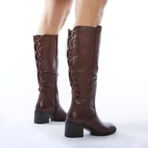 Gloriia Tan Leather Women Moda In Pelle Knee High Boots
