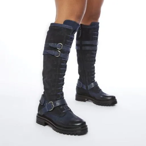 Guinevere Navy Nubuck Women Moda In Pelle Knee High Boots