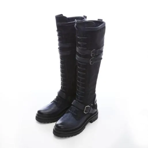 Guinevere Navy Nubuck Women Moda In Pelle Knee High Boots