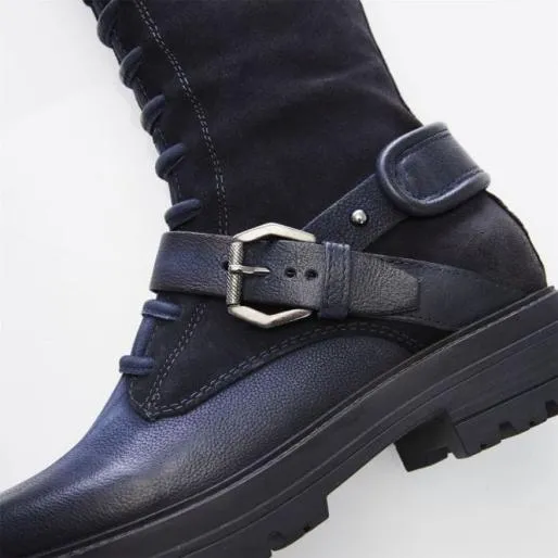 Guinevere Navy Nubuck Women Moda In Pelle Knee High Boots