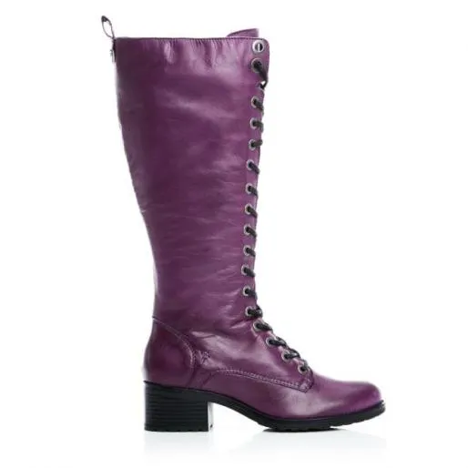 Hailey Purple Leather Women Moda In Pelle Leather Boots