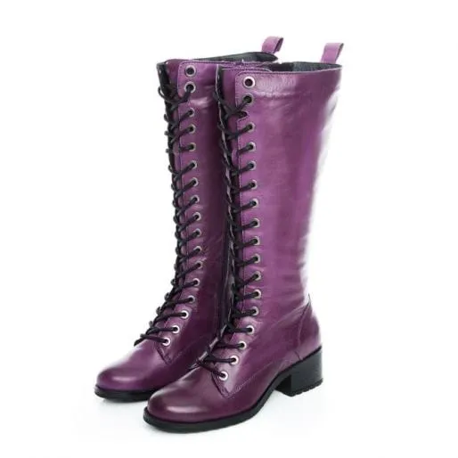 Hailey Purple Leather Women Moda In Pelle Leather Boots Hailey Purple Leather Women Moda In Pelle Leather Boots