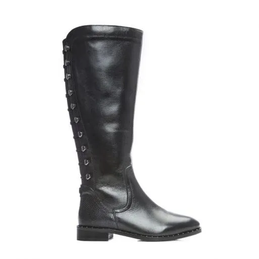Haisley Black Leather Women Moda In Pelle Black Boots