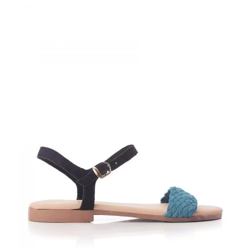 Harlee Blue Leather Women Moda In Pelle Flat Sandals