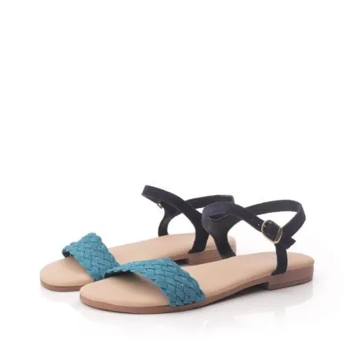 Harlee Blue Leather Women Moda In Pelle Flat Sandals Harlee Blue Leather Women Moda In Pelle Flat Sandals