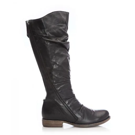 Haylis Black Leather Women Moda In Pelle Knee High Boots