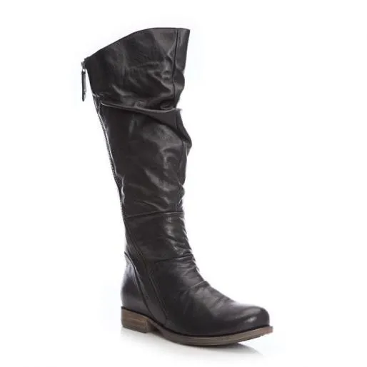Haylis Black Leather Women Moda In Pelle Knee High Boots Haylis Black Leather Women Moda In Pelle Knee High Boots