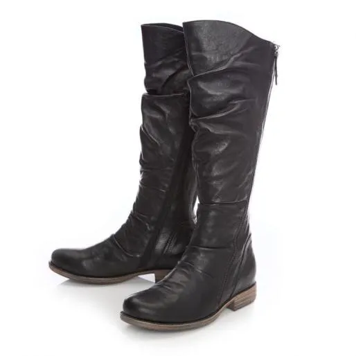 Haylis Black Leather Women Moda In Pelle Knee High Boots Haylis Black Leather Women Moda In Pelle Knee High Boots